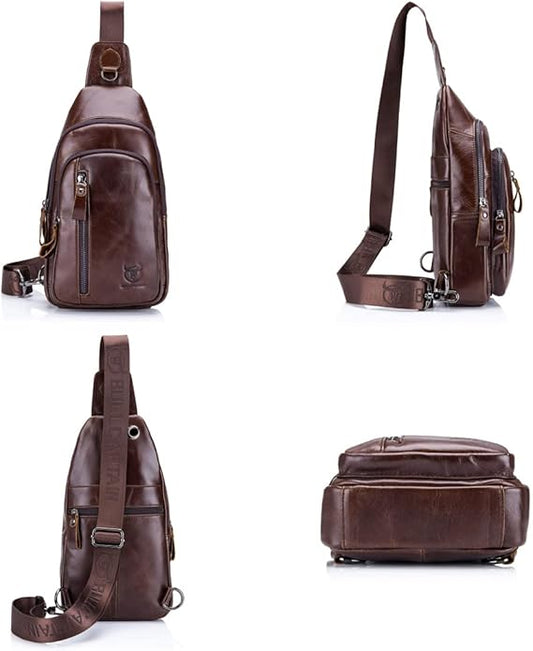 KPYWZER Vintage Leather Sling Bag Backpack for Men Crossbody Shoulder Chest Day Pack Backpacks