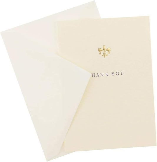 Graphique Fleur de Lis La Petite Presse Boxed Thank You Notes - 10 Embossed and Embellished Gold Foil Fleur de Lis Thank You Cards with Matching Envelopes, 3.25" x 4.75"