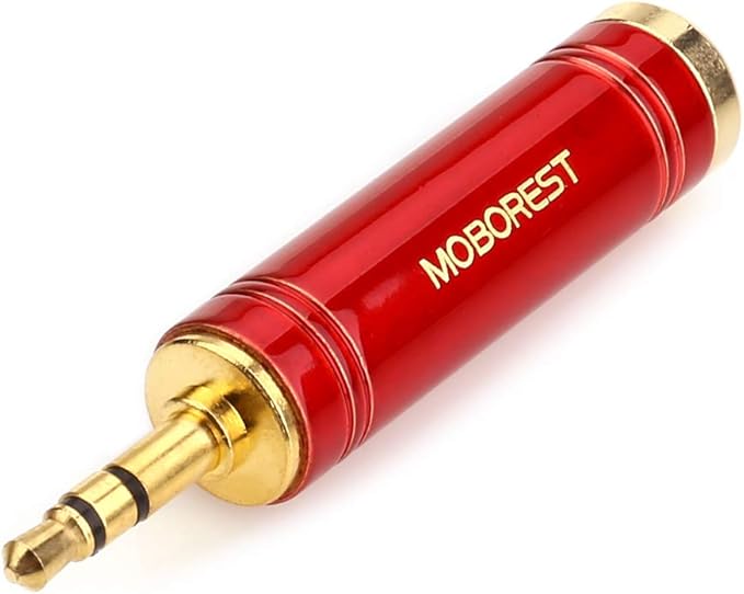 MOBOREST 3.5mm M to 6.35mm F Stereo Pure Copper Adapter, 1/8 Inch Plug Male to 1/4 Inch Jack Female Stereo Adapter, Can be Used Conversion Headphone adapte, amp adapte, RED 2PCS