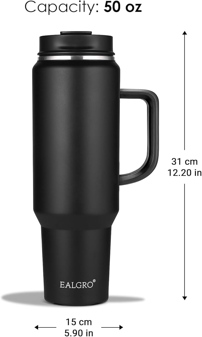 50 oz Tumbler with Handle, Insulated Tumblers with Lid and Straw, Large Metal Sports Water Bottle Jug, Thermal Stainless Steel Travel Coffee Mug Cup, Red