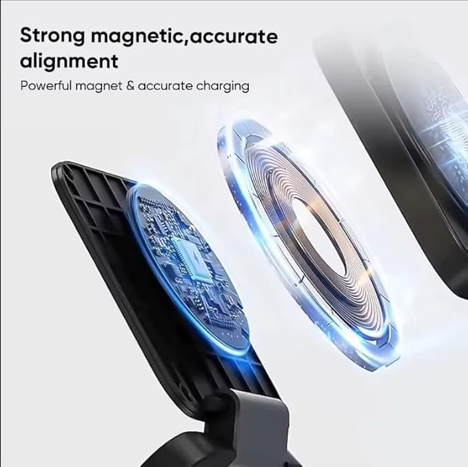 3-in-1 Foldable Wireless Charging Station for Phone, Watch and Earphones, Fast Charging Stand with Magnetic Mount (Black)