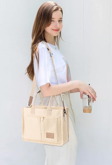 Tote Bags for Women Canvas Tote Purse Crossbody with Pockets Top Handle Shoulder Satchel Bag for Women