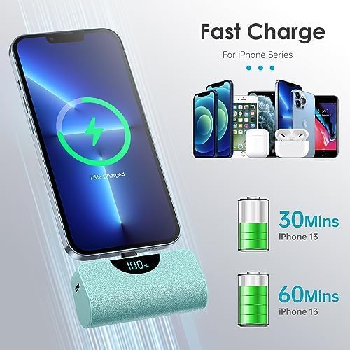 Mini Portable Charger Power Bank for iPhone, 5200mAh External Battery Charging Bank, 20W PD Fast Charging Battery Pack Portable Phone Charger for iPhone 14 Pro Max/14/13/12/11/XR/X/8/7/6,Green