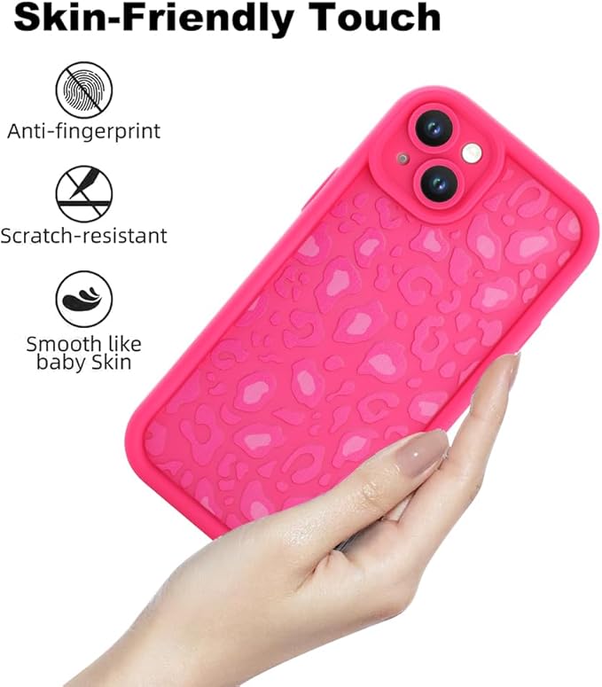 KANGHAR Case for iPhone 15 Leopard Printed Pattern Cute Cheetah Phone Case Soft TPU Shockproof Protective Cover for iPhone 15 6.1 Inch Hot Pink