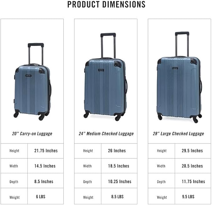 Kenneth Cole REACTION Out of Bounds Lightweight Hardshell 4-Wheel Spinner Luggage, Granite Blue, 3-Piece Set (20", 24", & 28")