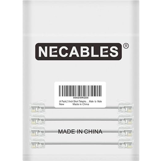 NECABLES 4Pack 3 Inch Short Telephone Cord Phone Cable Wall Phone Cord for Landline RJ11 6P4C Male to Male