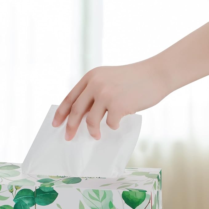 Thenshop 12 Packs Facial Tissues Boxes Bulk Soft Facial Tissues 2 Ply Box Green Eucalyptus Leaves Facial Tissues Boxes Smooth Flat Box of Tissues 120 Tissues Per Box, 1440 Total for Home Office Store