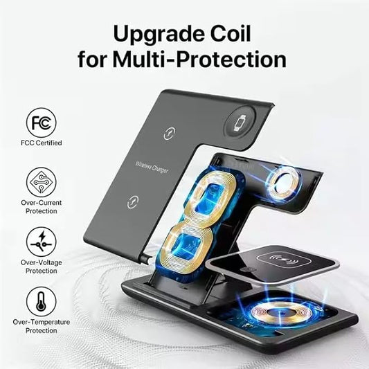 Multiple Devices Charging Station, Wireless Charger 3 in 1 Magnetic Wireless Charging Stand for iPhone 16/15/14/13/12/11/X, Samsung, and Many More with USB Cable, Apple Watch Series (Black)