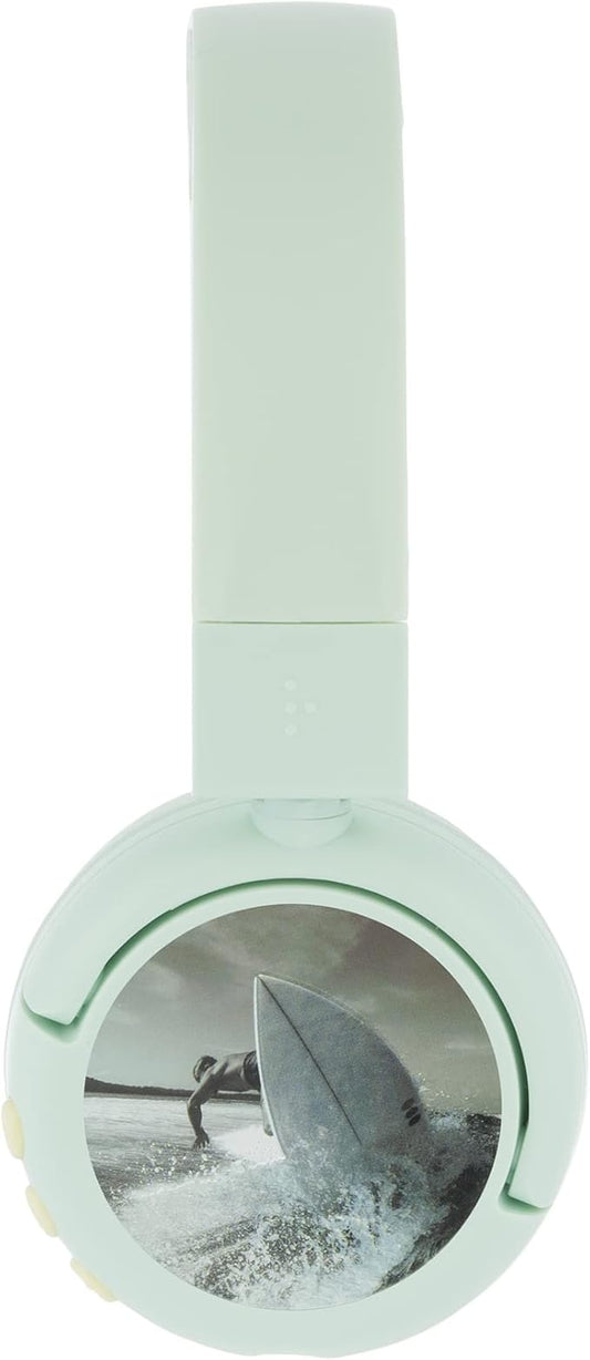 BuddyPhones POP Fun | Foldable Bluetooth Kids Headphones + Microphone, Works Wired or Wireless - SafeAudio Volume Limiting for iPhone/iPad/Tablet/PC and More (Green)