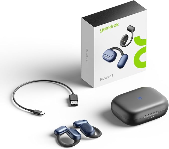 Power1 Open-Ear Headphones, Bluetooth 5.3 Wireless Earbuds with Earhook for Long-Lasting Comfort, Premium Sound with 16.2mm Driver, Dul Mic Clear Calls, 47H Playtime, Sweatproof for Workouts