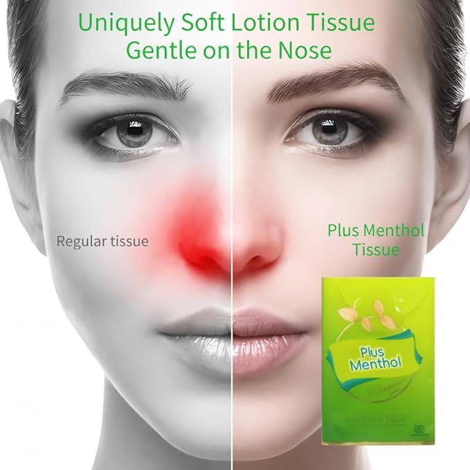 Menthol Lotion Pocket Tissues, Travel Size 4-Ply Thick & Soft, 20 Pack (200 Tissues Total)