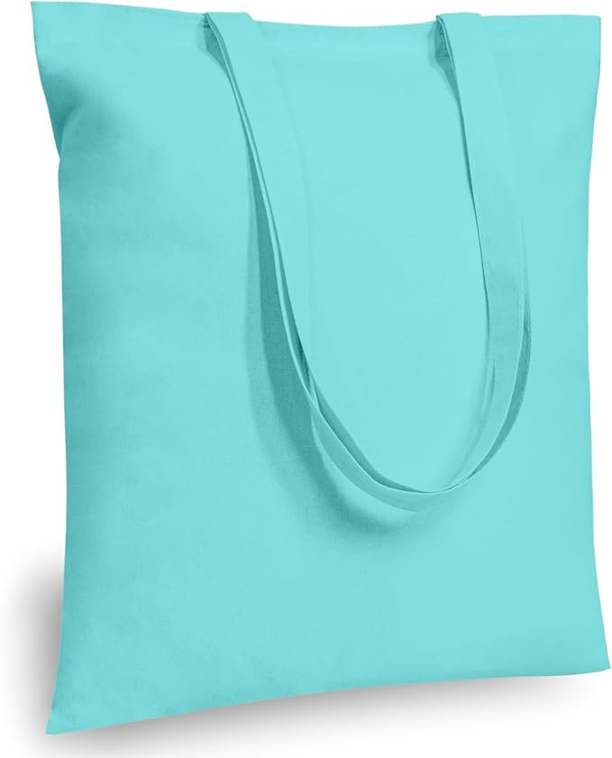 TOPDesign 12-Pack Economical 16"x15" Aqua Blue Cotton Tote Bags, Lightweight Medium Reusable Grocery Shopping Cloth Bags, Suitable for DIY, Advertising, Promotion, Gift, Activity