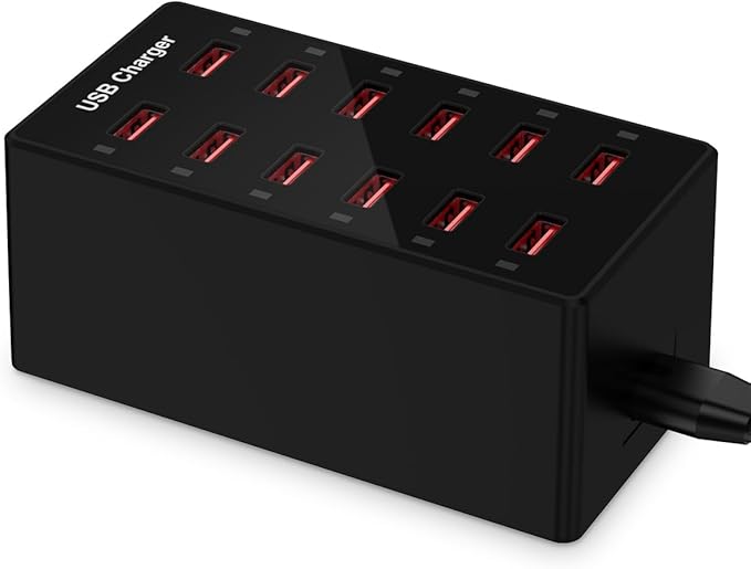 USB Charger 12-Ports Charging Station for Multiple Devices USB Wall Charger Power Hub Strip Smart Plug Charging Dock Block for iPhone Xs/XR,iPad,iPod,Galaxy S9/S8,Smart Phones 60W