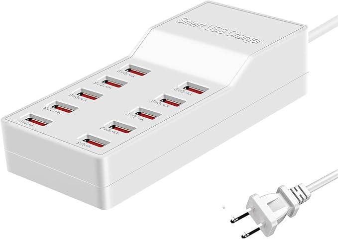 MaxLax USB Charger Station,10-Port 50W/10A Multiple USB Charging Station with Smart IC Technology,Multi Ports Charger Charging for Smartphones,Tablets,and Other Devices.