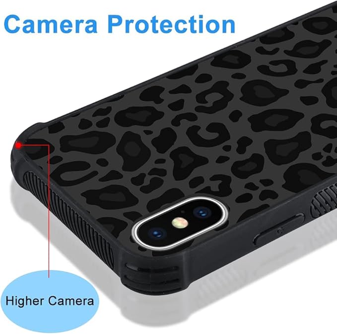 KANGHAR Case Compatible with iPhone X/XS,Black Leopard Design,Tire Texture Non-Slip +Shockproof Rugged TPU Protective Case for iPhone X/XS 5.8 Inch Leopard Pattern