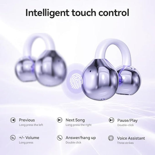 Clip-on Earbuds,Open Ear Earbuds Wireless Bluetooth 5.4, Lightweight Open Ear Headphones with C-Shaped Bridge,Slim Hook,60H Battery,Waterproof,for Glasses Wearers and Workouts (Off White)