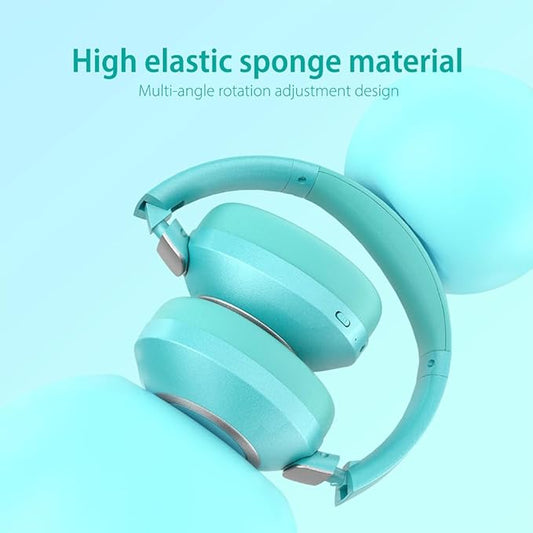 Active Noise Cancelling Headphones, 100H Playtime Bluetooth Headphones Wireless Bluetooth with Mic, Over Ear Wireless Headset with Deep Bass,Fast Charging for Travel (Light Green)