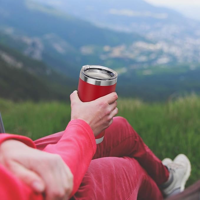 DOMICARE 20oz Tumbler with Lid Stainless Steel Tumblers Bulk, Double Wall Vacuum Insulated Coffee Travel Mug Powder Coated Tumbler, 12 Pack Red