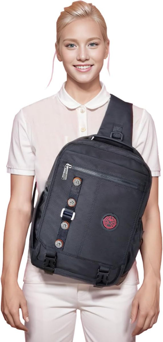 Large Sling Bag Laptop Backpack Cross Body Messenger Bag Shoulder Travel Rucksack (C- Black)