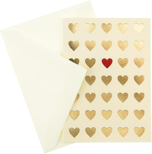 Graphique Lots of Love La Petite Presse Boxed Notecards - 10 Embossed and Embellished Gold Foil Heart Blank Cards with Matching Envelopes, 3.25 x 4.75" (L1315CB)