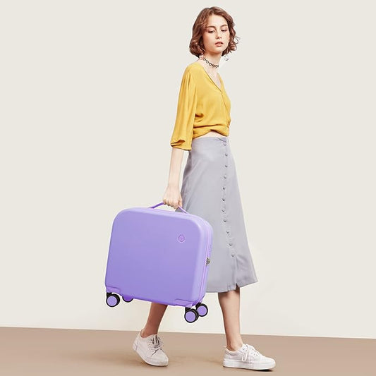 mixi Carry on Luggage, Suitcase with Spinner Wheels 16in Luggage Hardshell Lightweight Rolling Suitcases PC with Cover & TSA Lock, Lilac Purple