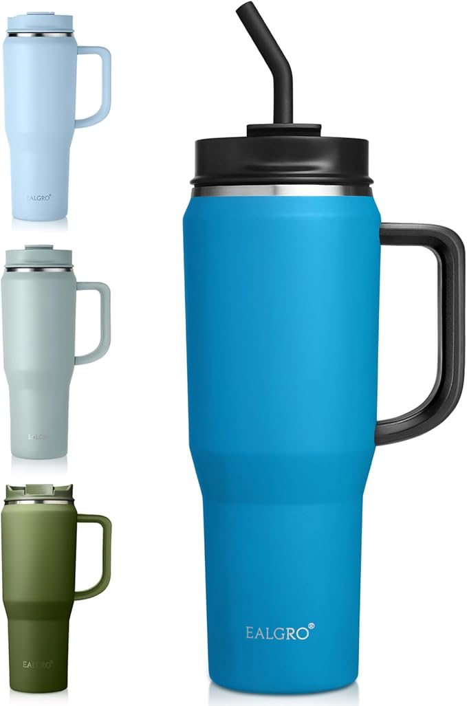 40 oz Tumbler with Handle, Insulated Tumblers with Lid and Straw, Large Metal Sports Water Bottle Jug, Thermal Stainless Steel Travel Coffee Mug Cup, Blue