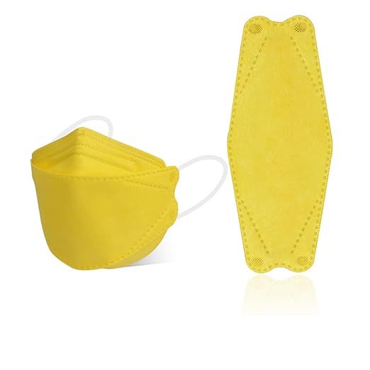 akgk KN95 Face Masks 50 Pack, 5-Ply Disposable Yellow Face Mask Against PM 2.5 Smoke and Dust