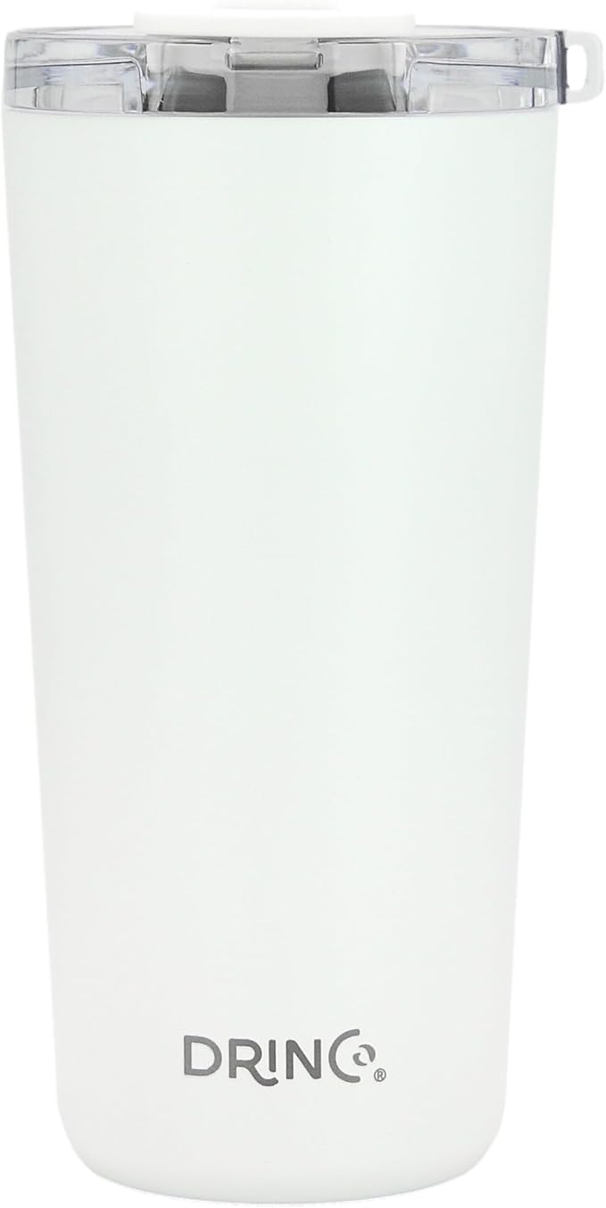 Drinco - 20 oz Stainless Steel Tumbler | Double Walled Vacuum Insulated Mug With Lid, 2 Straws, For Hot & Cold Drinks (20oz Artic White, 20oz)