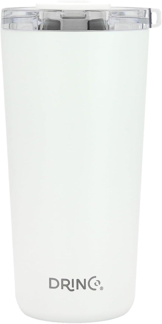 Drinco - 20 oz Stainless Steel Tumbler | Double Walled Vacuum Insulated Mug With Lid, 2 Straws, For Hot & Cold Drinks (20oz Artic White, 20oz)