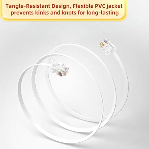 15ft Telephone Extension Cord, Standard RJ11 Phone Cable for Home & Office, White (Compatible with Phone/Modem/Fax Machine)
