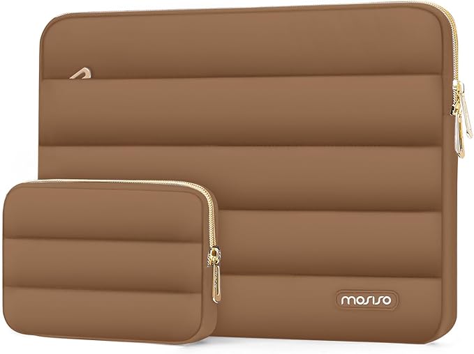 MOSISO 15-15.6 inch Laptop Case, 16 inch Puffy Laptop Sleeve Compatible with MacBook Pro 16, HP Dell ASUS Acer Toshiba Lenovo Notebook Computer, Polyester Horizontal Bag with Small Case, Mocha