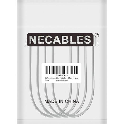 NECABLES 4Pack 8 Inch Short Telephone Cord Phone Cable Wall Phone Cord for Landline RJ11 6P4C Male to Male