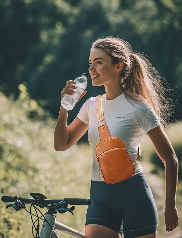 Yarnic Small Sling Bag for Women Men, Anti Theft RFID Vegan Pu Leather Travel Cross Body Purses, Chest Bag with Adjustable Strap (Dark Brown)