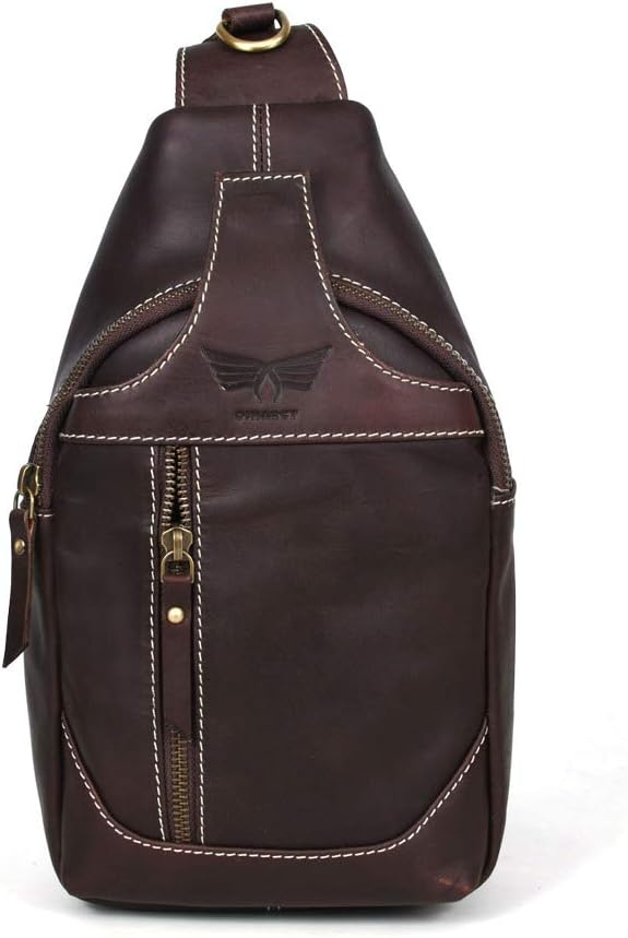 Leather Cross-body Sling Bag Casual Daypack Backpack Chest Shoulder Multi-Purpose Timeless Design Small Men (Dark Brown)