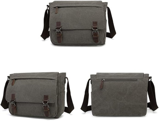 Sechunk Canvas Vintage Messenger Bag Shoulder bag Leather Large Travel Crossbody bags for men women 15inch Laptop