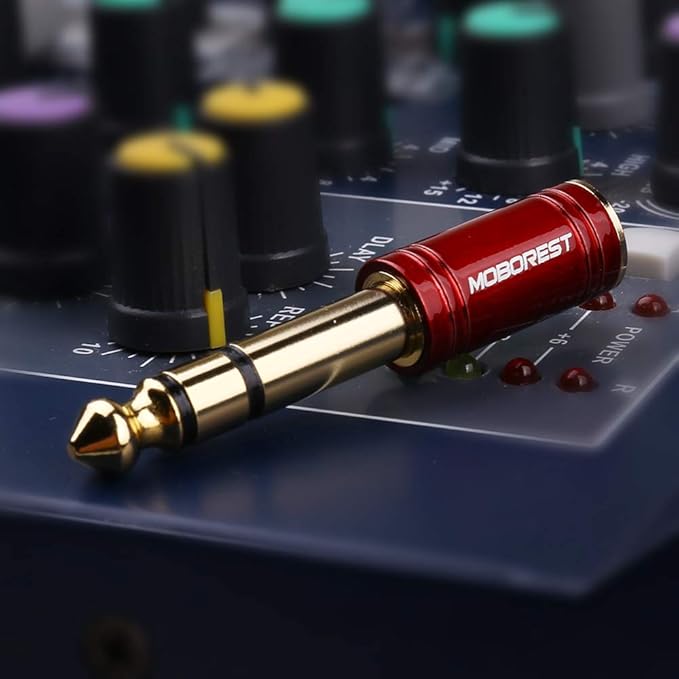 MOBOREST 6.35mm (1/4 inch) Male to 3.5mm (1/8 in) Jack Stereo Female Adapter Conversion Plug Adaptor Cable Copper RED 1PCS