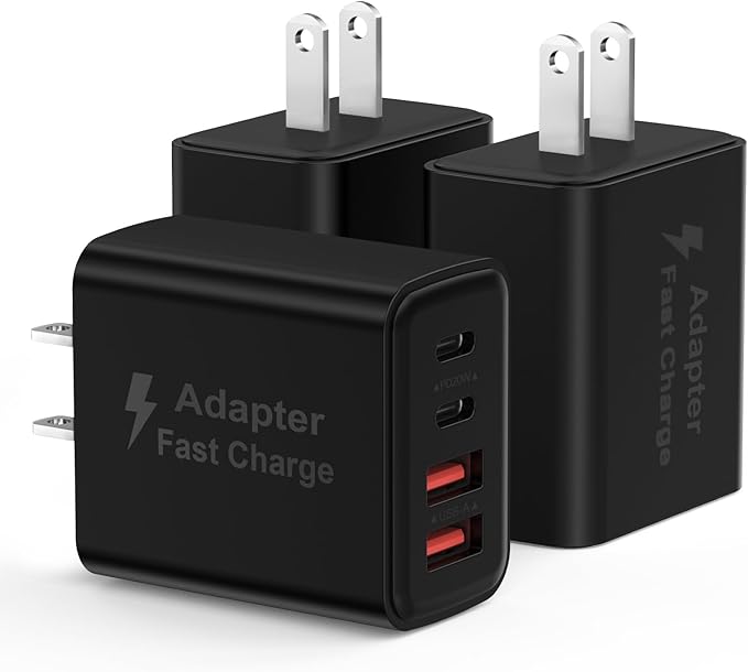 USB C Charger Block 40W, 3Pack 4-Port Type C Fast Charging Blocks, PD USB C Wall Plug + QC USB A Charger Cube Multiport Plug Compatible with iPhone 16 15 14 13 12 11 Pro Max XS, Pad, Samsung