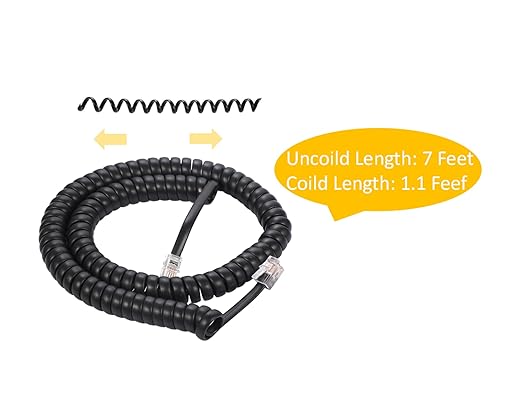 Vthahaby Coiled Wire 8Ft Uncoiled / 1.4Ft Coiled Landline Phone Handset Cable 4P4C Telephone Accessory Black (2)