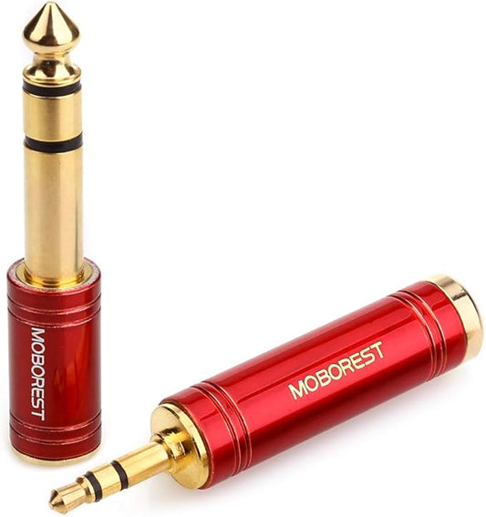 MOBOREST 3.5mm M to 6.35mm F Stereo Pure Copper Adapter, 1/8 Inch Plug Male to 1/4 Inch Jack Female Stereo Adapter, Can be Used Conversion Headphone adapte, amp adapte, RED 2PCS