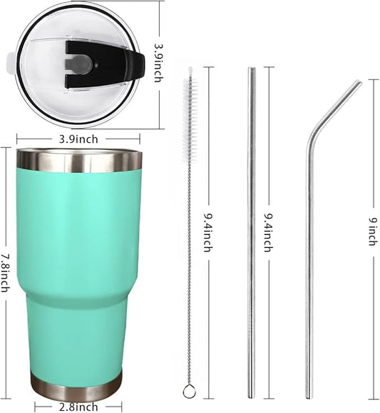 SYACOT 30oz Tumbler Double Wall Stainless Steel Vacuum Insulated Travel Mug with Splash-Proof Lid Metal Straw and Brush