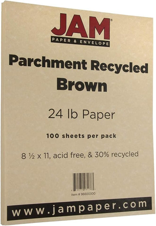 JAM PAPER Parchment 24lb Paper - 90 gsm - 8.5 x 11 - Natural Recycled - 50 Sheets/Pack
