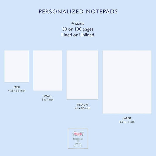 Personalized Notepad with Monogram and Name, Monogrammed Stationery 50 or 100 Sheets Lined or Unlined in Choice of Colors, Tear off Note Pad, Memo Pad, To Do List (Style #2)