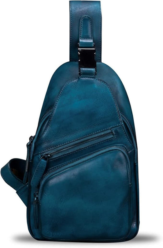 IVTG Genuine Leather Sling Bags for Men and Women Chest Shoulder Backpack Handmade Crossbody Motocycle Daypack