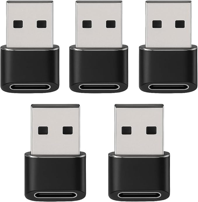 USB Type-C Female to USB-A Male Adapter, OTG Data Converter for Smartphones, Fast Charging Compatible (Pack of 5 - Black)