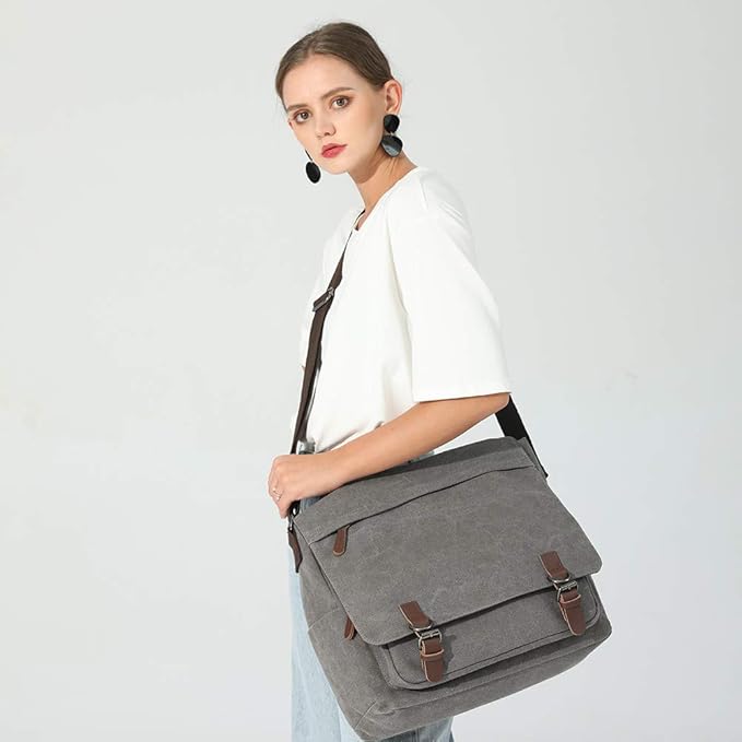 Messenger Bag for Men Retro, Canvas Satchel casual Briefcases Laptop Bag fit 13.3 15.6 Inch