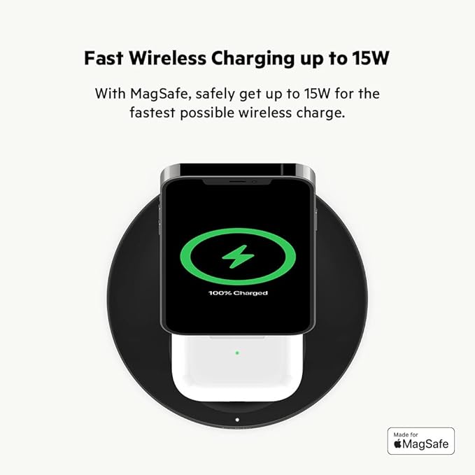 Belkin MagSafe 2-in-1 Wireless Charging Stand for Apple iPhone 13, 14, 15, 16, & AirPods - Fast Charging Station for Multiple Devices - Black