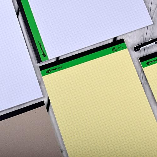 KAISA Graph Paper Legal Pads Writing Pads Recycled Paper 8.5"x11.75" Quad Ruled 4x4 Perforated 50 sheets/pad Grid Paper Yellow Notepads Writing Tablet For Office Supplies (Canary 6pad, 8.5x11.75'')