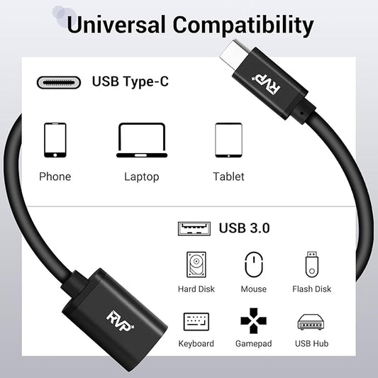 RVP+ USB-C to USB-A 3.0 Female Adapter (2-Pack, Black)