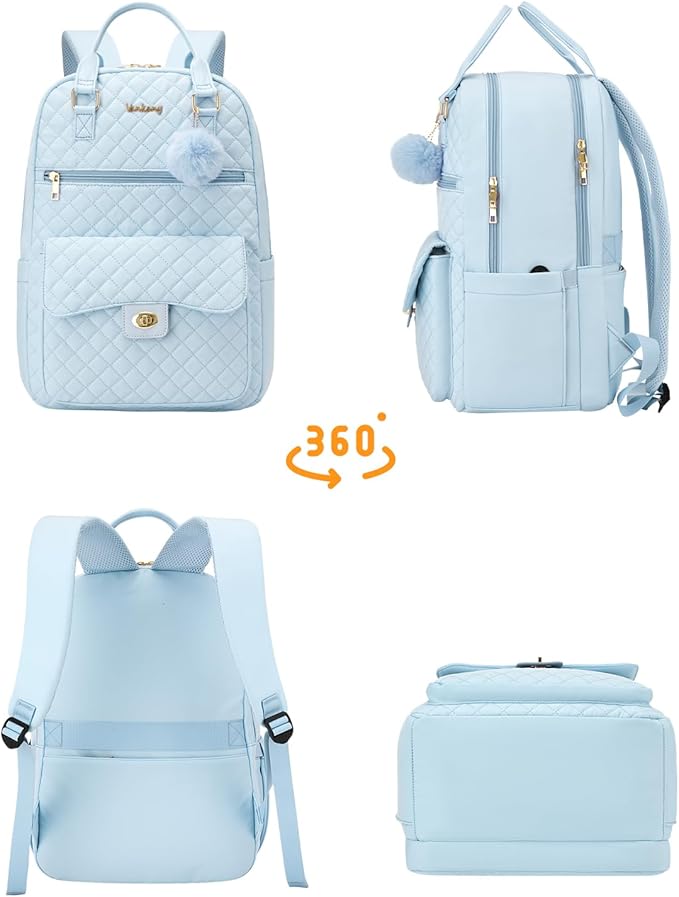 Cute Backpacks for Teen Girls, School Bag Laptop Backpack with Charging Hole for College Students, Elementary Middle School Bookbag, Blue