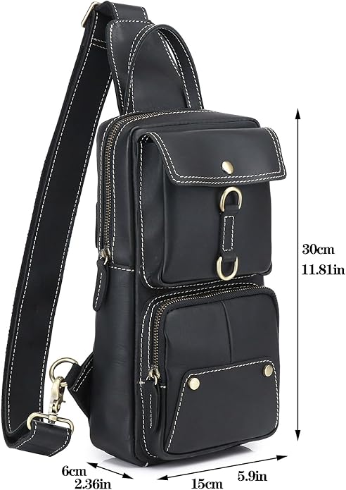 Genuine Leather Sling Bag for Men Women Backpack Chest Shoulder Satchel Crossbody Bags Casual Outdoor Daypack